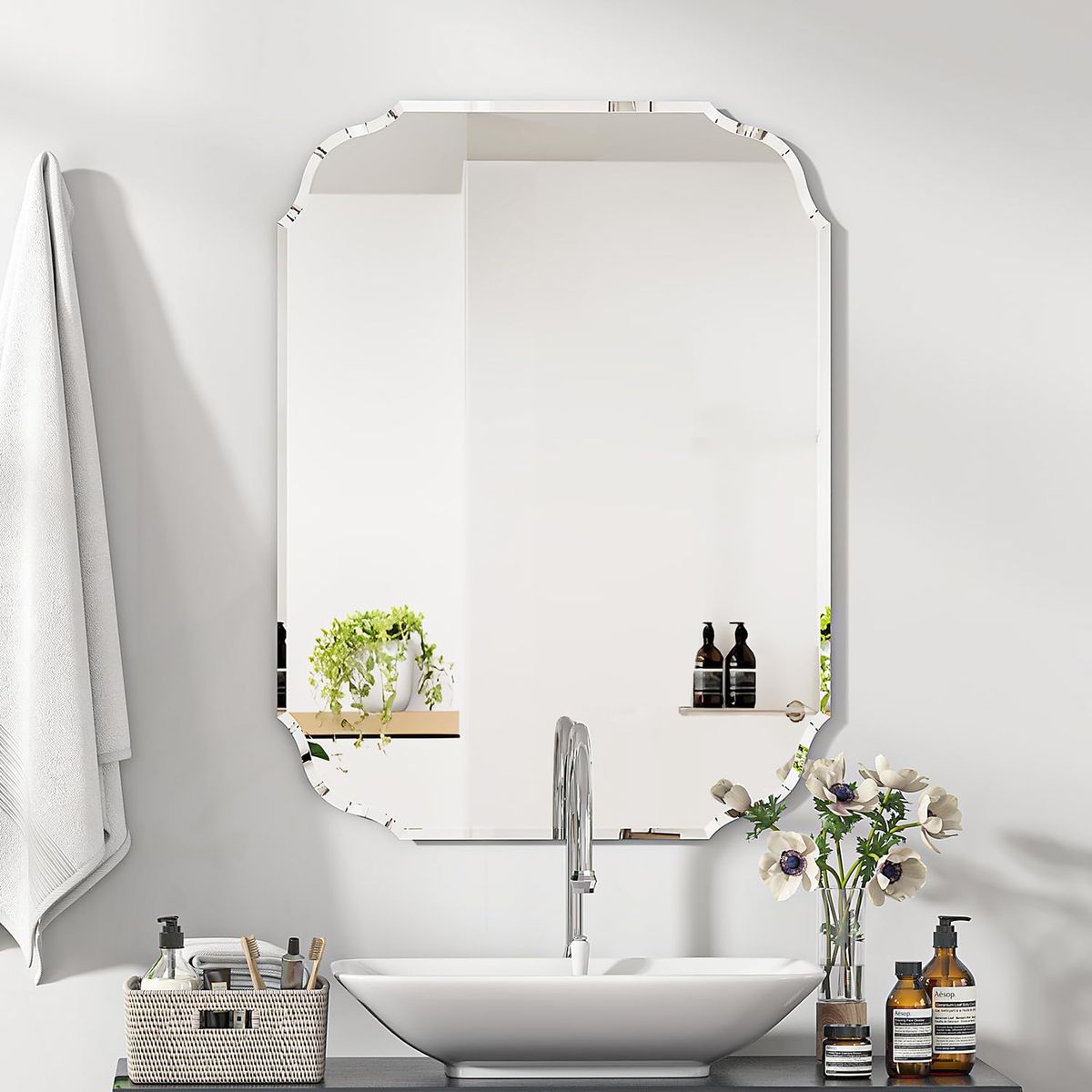 Frameless Scalloped Beveled Edge Wall Mirror for Bathroom or Vanity (Brand new still in box)