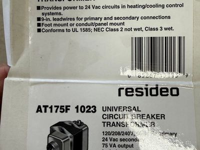 Resideo AT175F 24Vac 75VA circuit breaker transformer