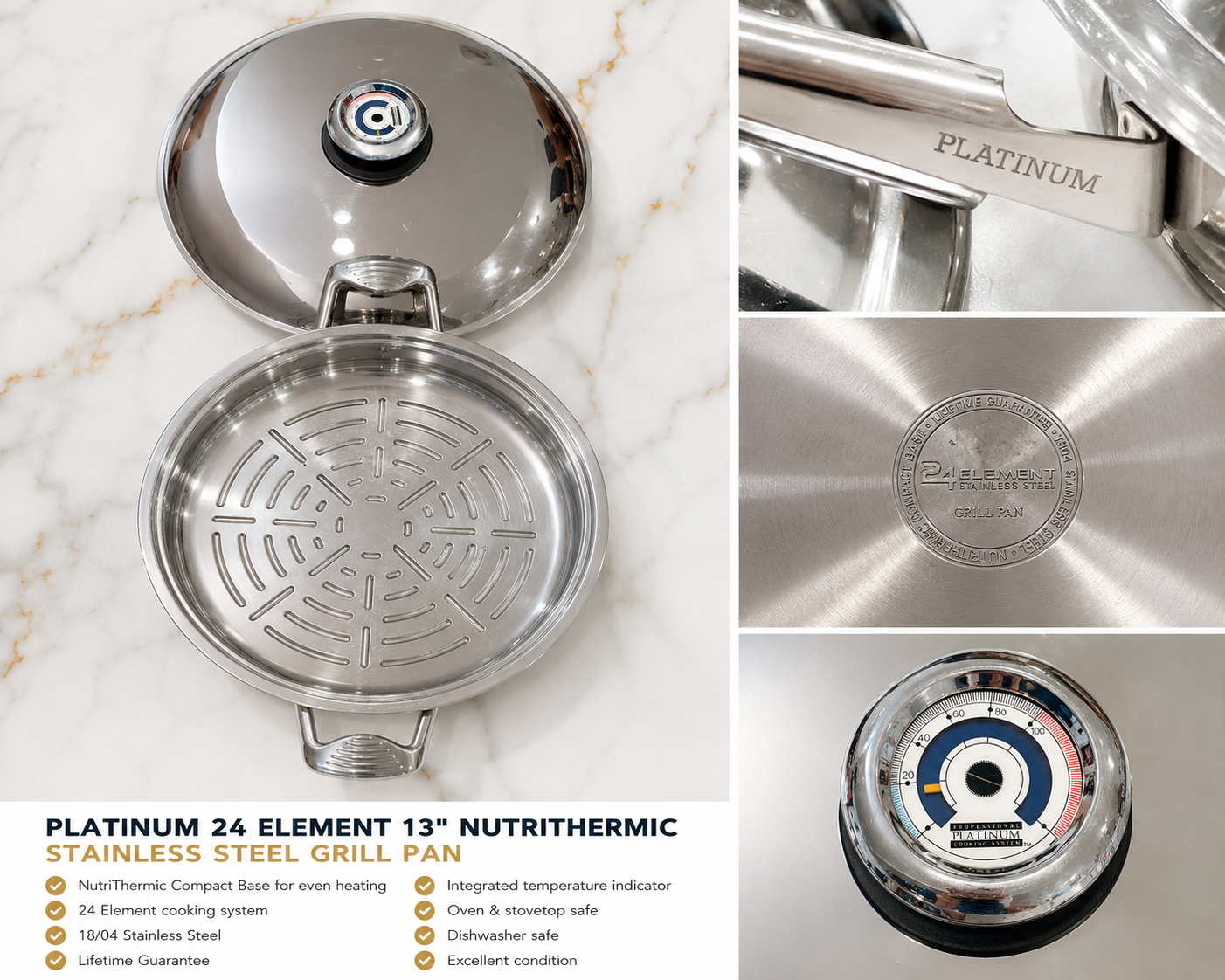 Platinum 24 Element 13" NutriThermic Stainless Steel Grill Pan w/ Lid