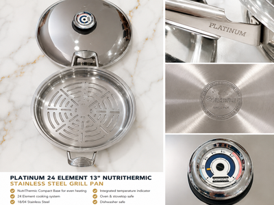 Platinum 24 Element 13" NutriThermic Stainless Steel Grill Pan w/ Lid