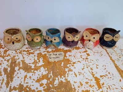 6 Owl plant pots. 2 1/2"