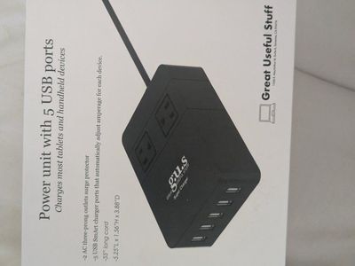 Great Useful Stuff GUS Super Charger Power Unit with 2 AC Outlets & 5 Smart USB Ports, 55" Cord