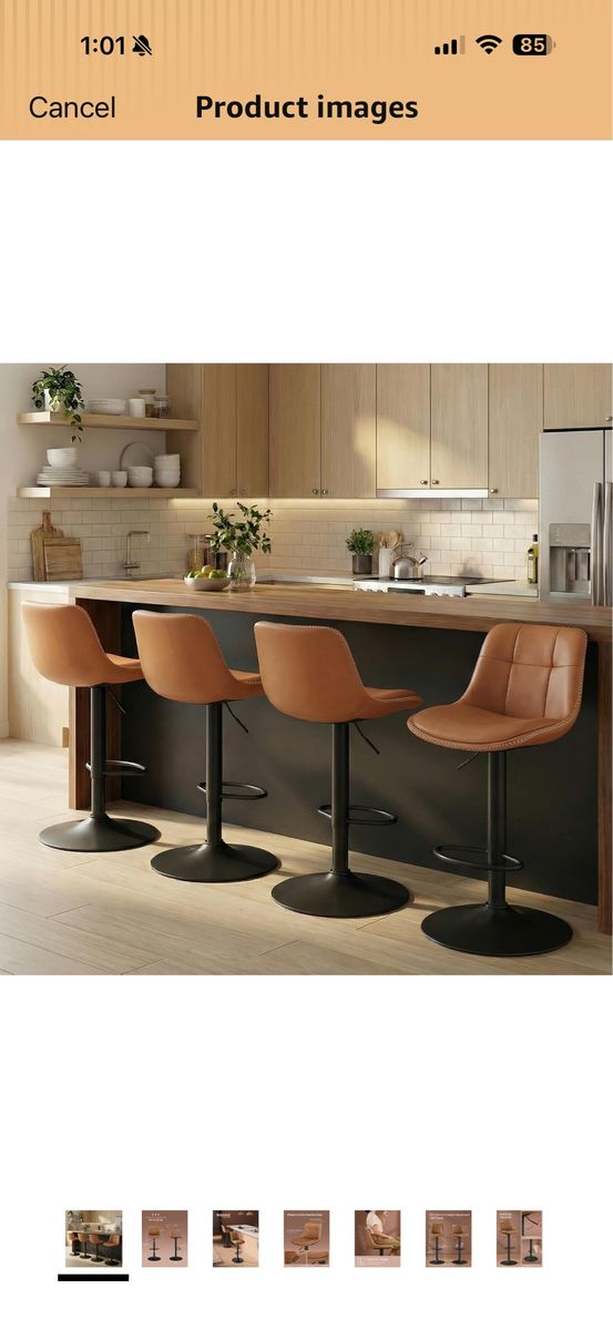 VASAGLE by SONGMICS HOME Swivel Bar Stools, Set of 2, Adjustable Height, Faux Leather, Brown