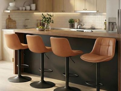 VASAGLE by SONGMICS HOME Swivel Bar Stools, Set of 2, Adjustable Height, Faux Leather, Brown