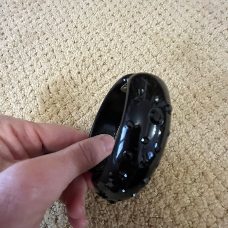 Black Bakelite Bangle Style Bracelet With Rhinestones -1940's-1950's - Vintage