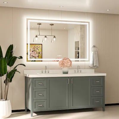 55x36 Frameless LED Vanity Mirror w/ Front & Back Lighting + Anti‑Fog Brand New