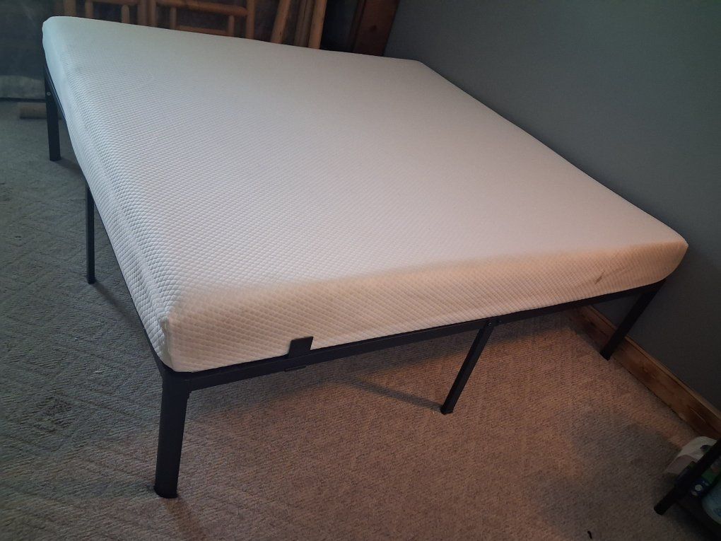 King size mattress, wedge pillow, bedding sets and frame *updated listing*