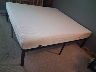 King size mattress, wedge pillow, bedding sets and frame *updated listing*