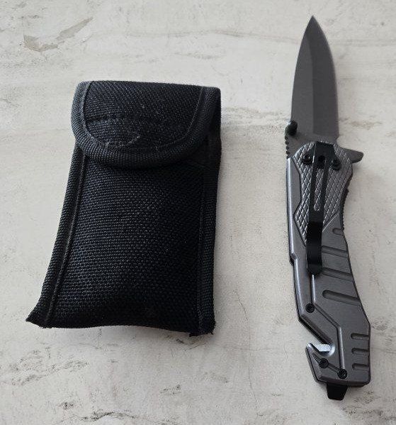 Tactical Folding Knife with Bottle Opener, Seatbelt Cutter & Window Breaker, Gray