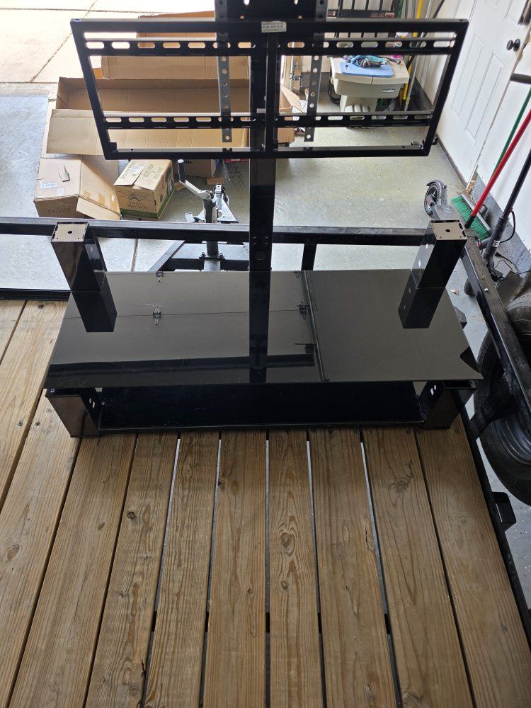 Black Glass TV Stand with Mount, 165 lbs Max Load, Media Console Entertainment Center