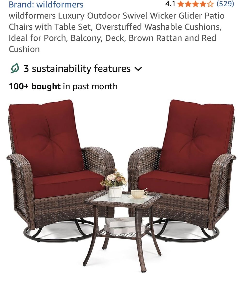 BRAND NEW 3-Piece Outdoor Wicker Swivel Rocker Patio Set (Fully Assembled!)