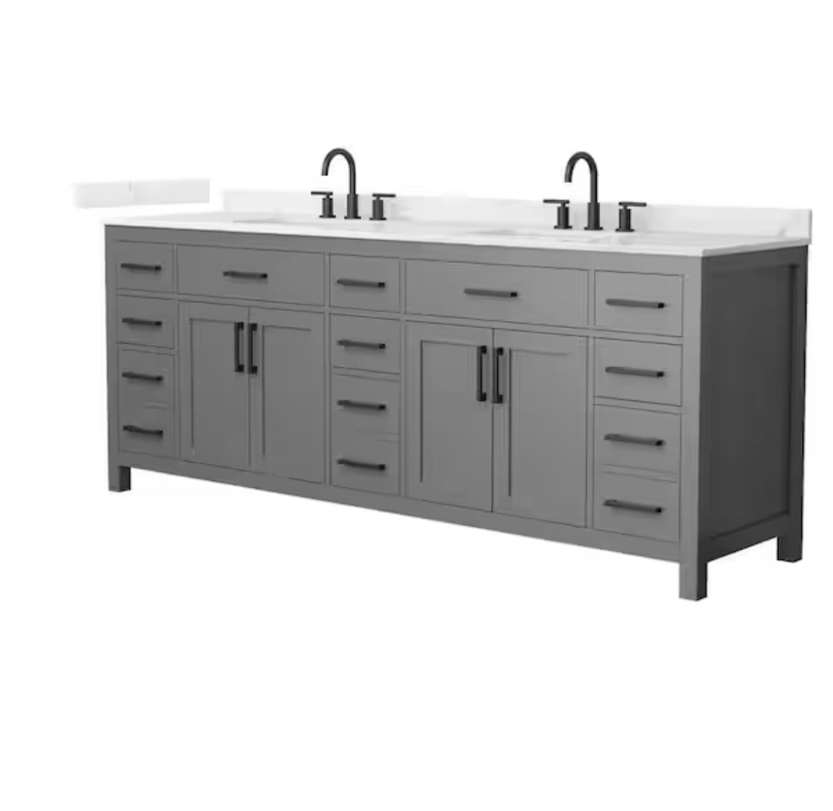 Beckett 84 in. Double Freestanding Dark Gray Bath Vanity with Giotto Quartz Top - New