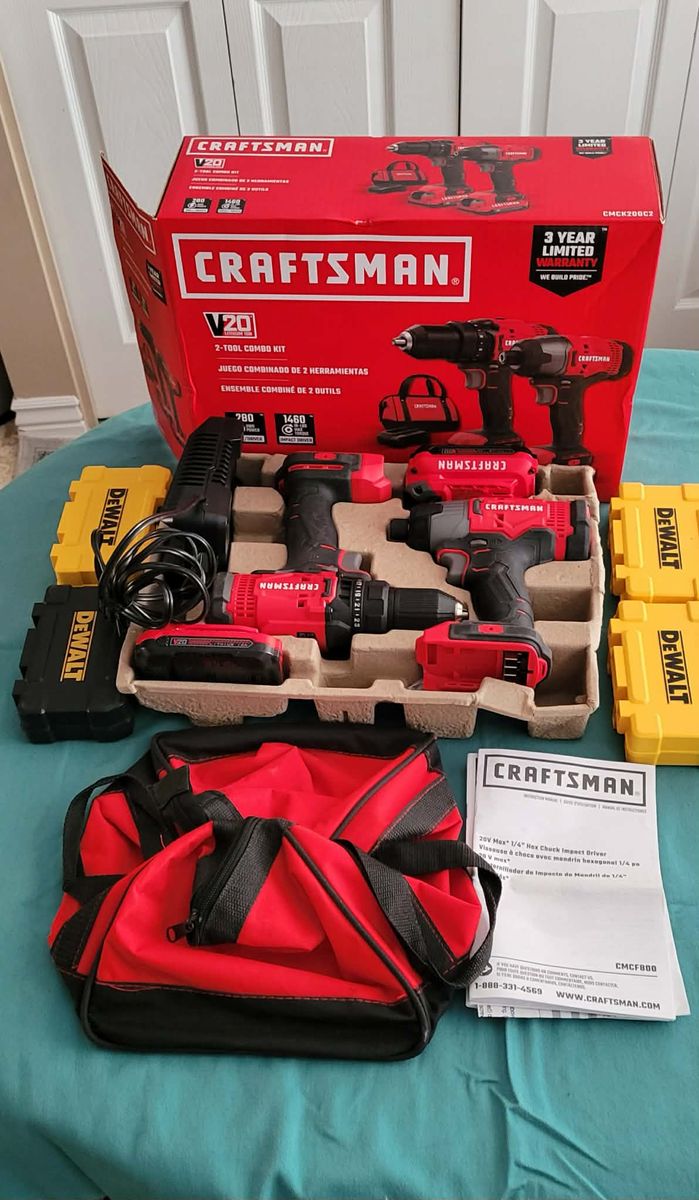 Craftsman V20 Drill Impact Driver Combo Kit with Dewalt Bit Sets