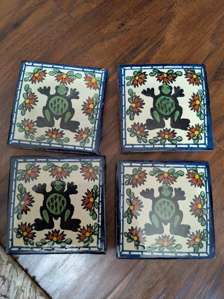 Hand painted Mexican frog tile wall hangings