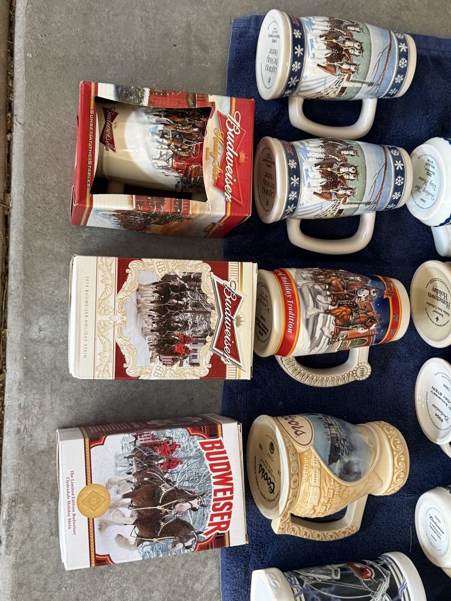 Vintage Budweiser Holiday Steins Collection Lot Clydesdale Beer Mugs with Boxes