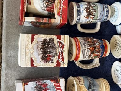 Vintage Budweiser Holiday Steins Collection Lot Clydesdale Beer Mugs with Boxes