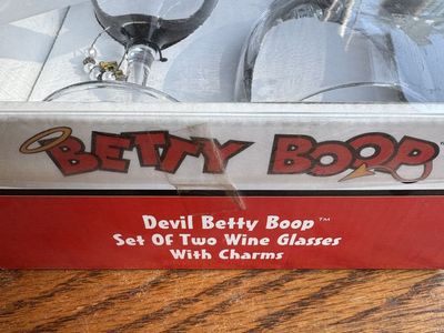 Betty Boop Devilish Delight Set of 2 Wine Glasses with Charms - New in Box