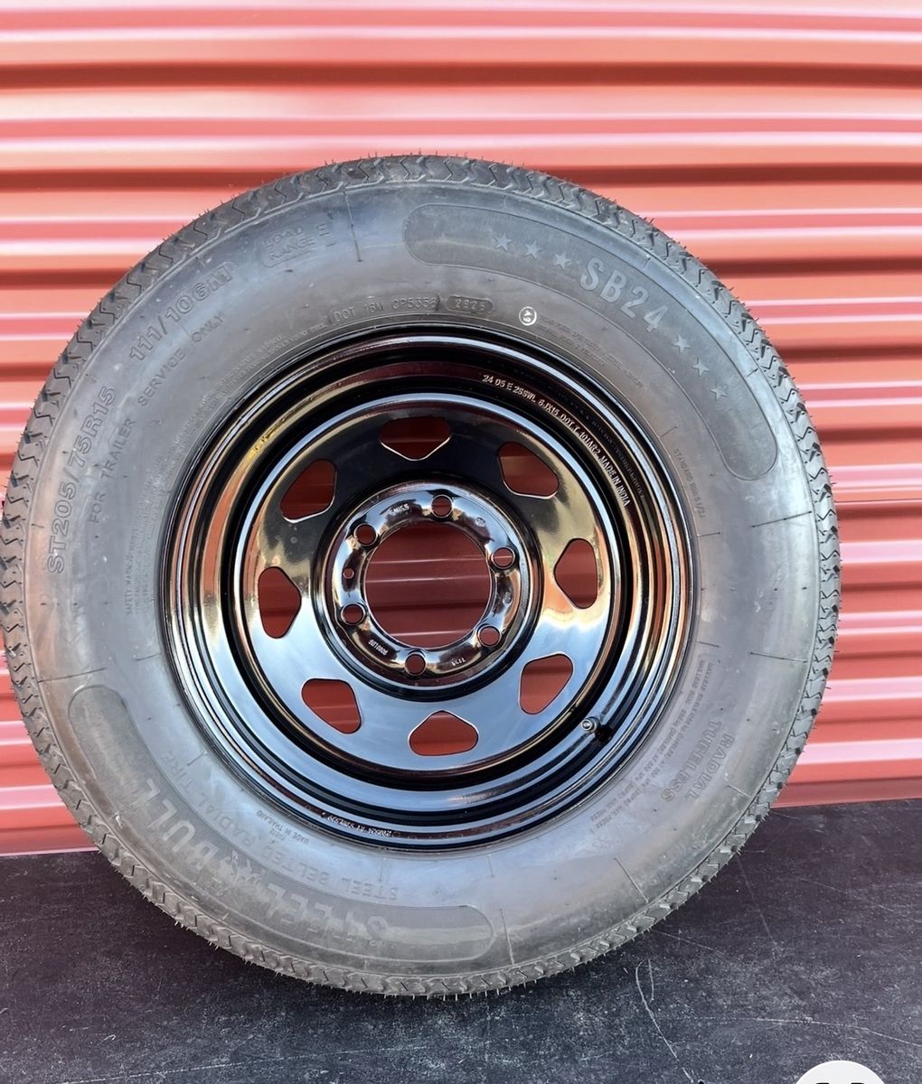 New Steel Bull ST 205/75R 15 Trailer Tires Mounted Mounted on New Black Mod Wheel 6 on 5.5 Pattern
