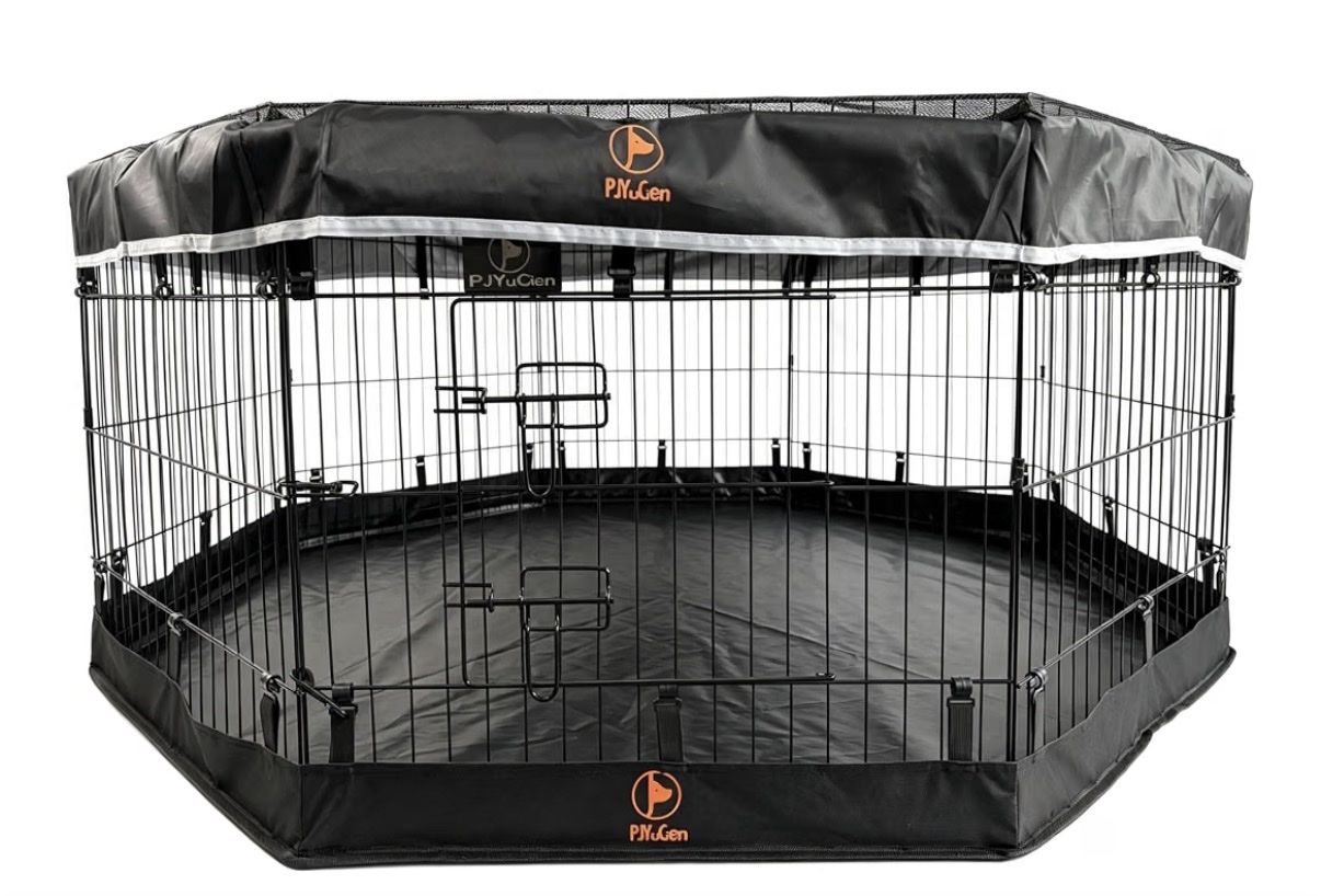  Heavy Duty Metal Dog Playpen with Bottom Mat and Top Cover