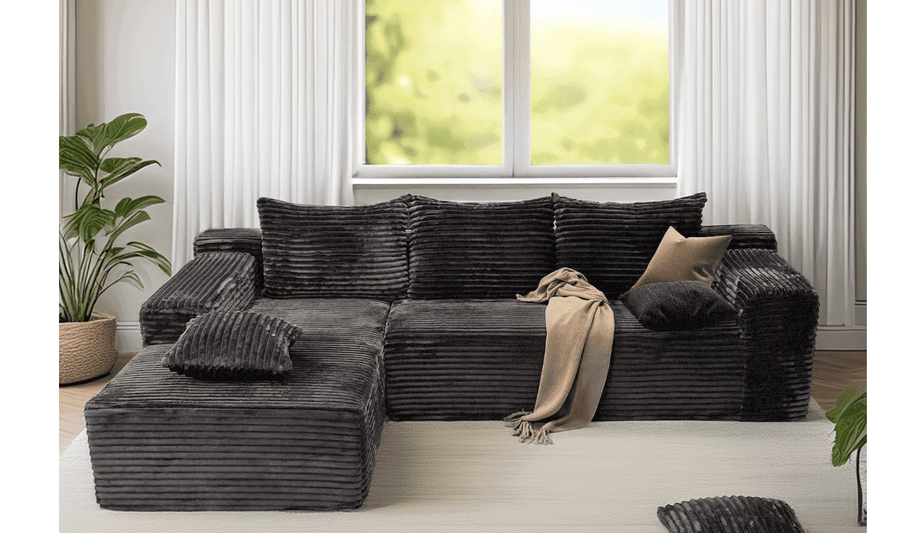 New Dark Gray SOFT Modular L-Shaped Sectional Sofa, Modern Memory Foam Deep Seat