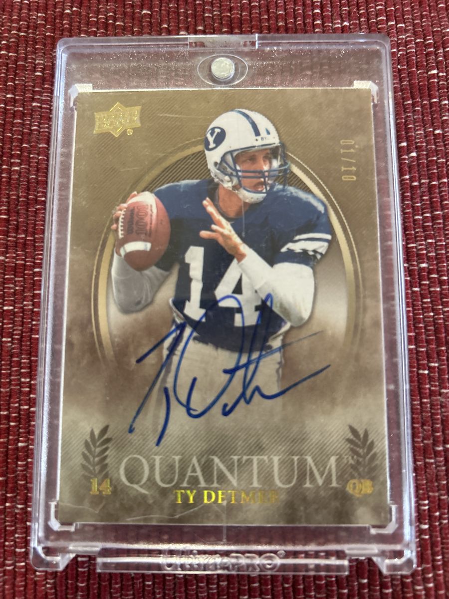 BYU Upper Deck Quantum Ty Detmer Autographed Football Card 01/10 Made BYU Cougars Hand Signed Certified Auto