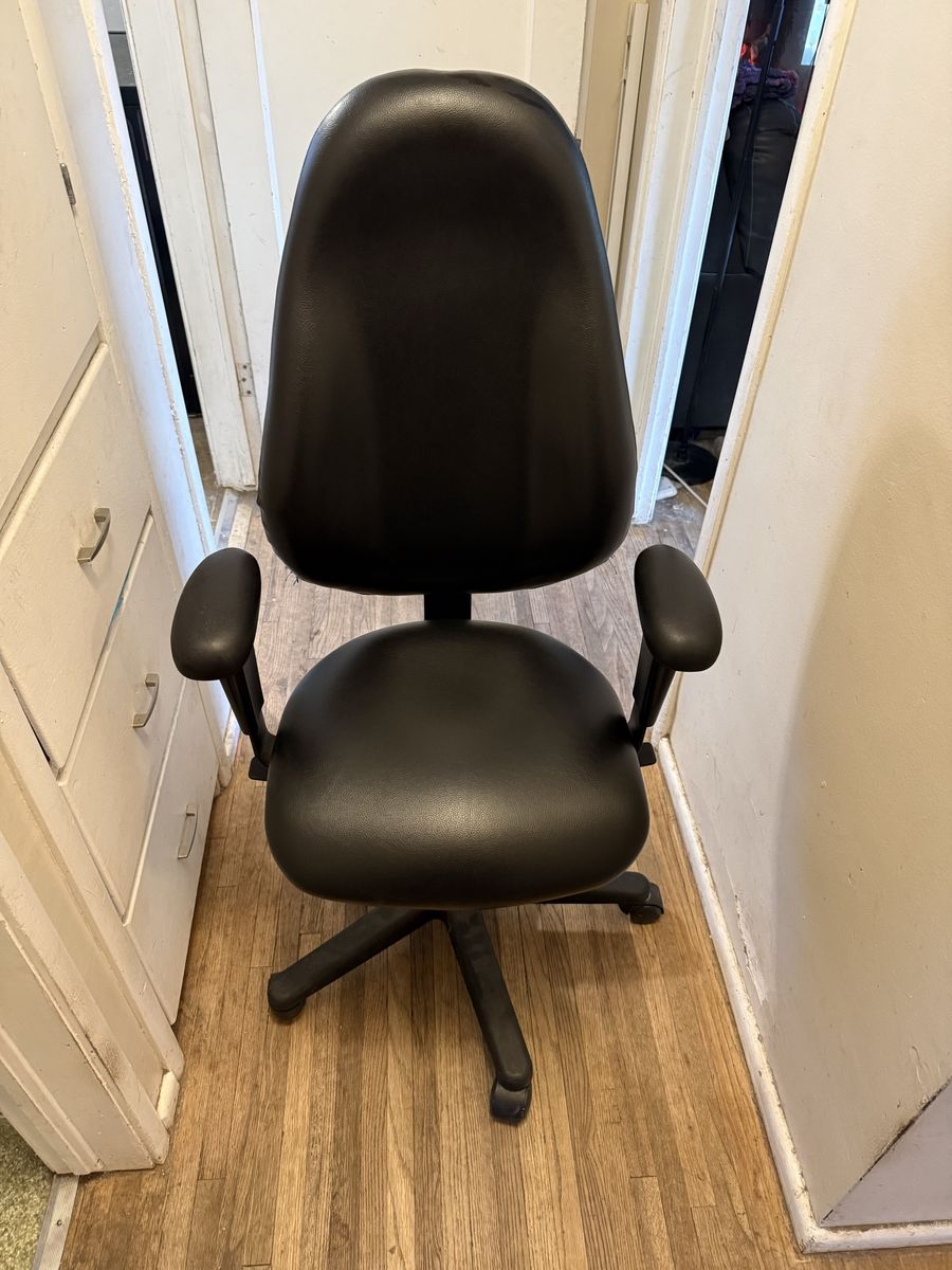 Used Black Office Chair with Arms - Adjustable Swivel, Casters