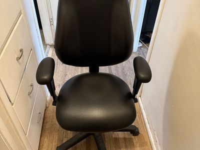 Used Black Office Chair with Arms - Adjustable Swivel, Casters