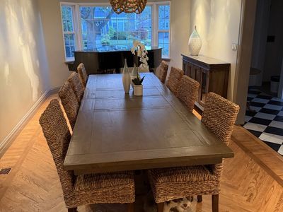 Set of 8 Woven Seagrass Dining Chair with Dark Wood Legs