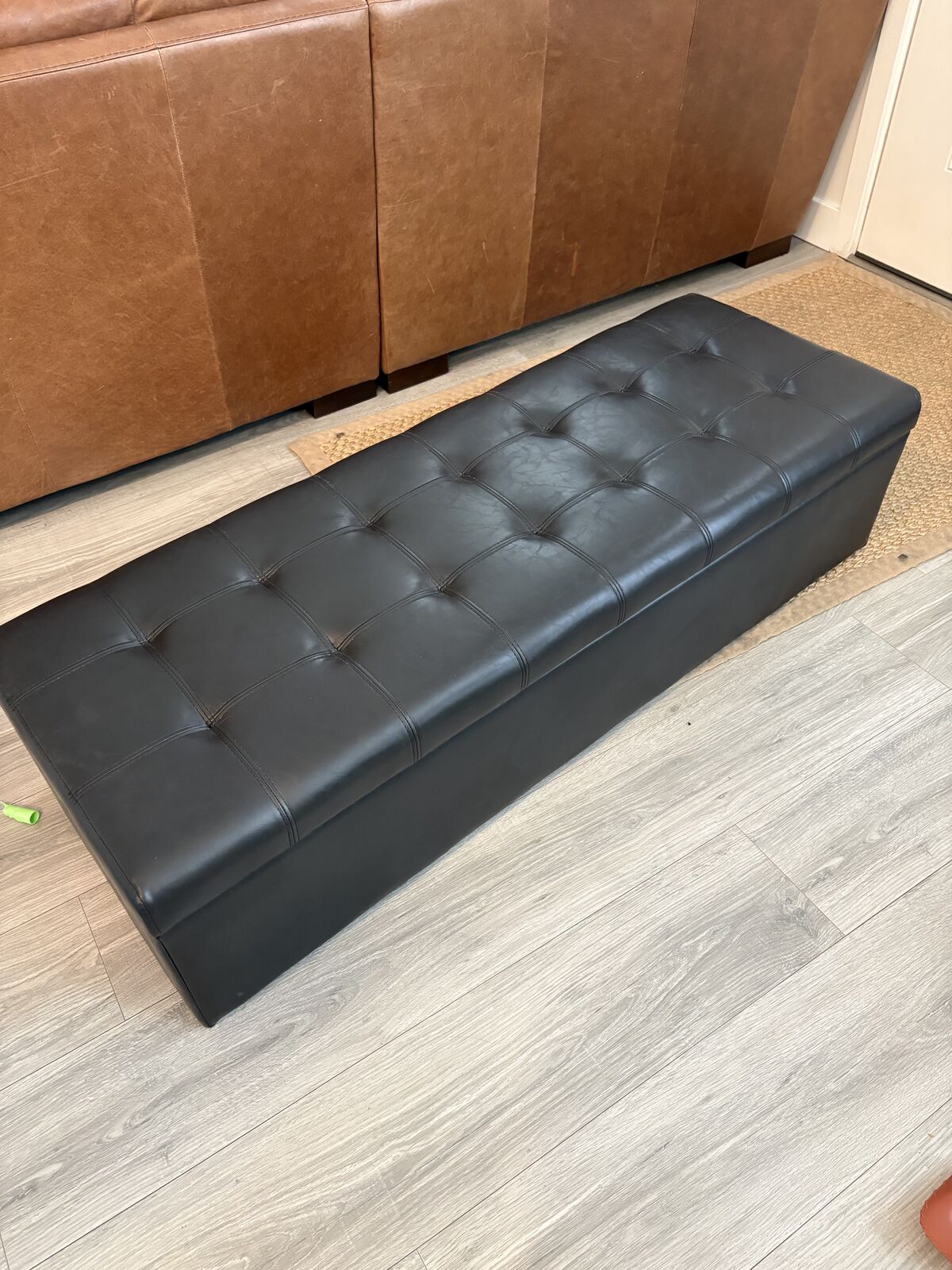 Black  Leather Ottoman With Storage