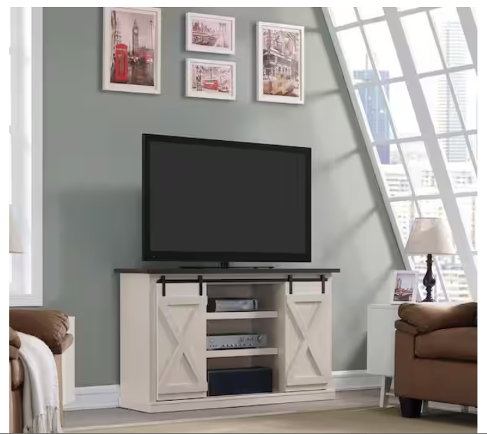 Cottonwood 54 in. Old Wood White TV Stand Fits TVs Up to 60 in. with Storage Doors