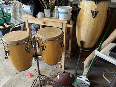 Natural Wood Finish Conga and Bongo Drum Set with Stands