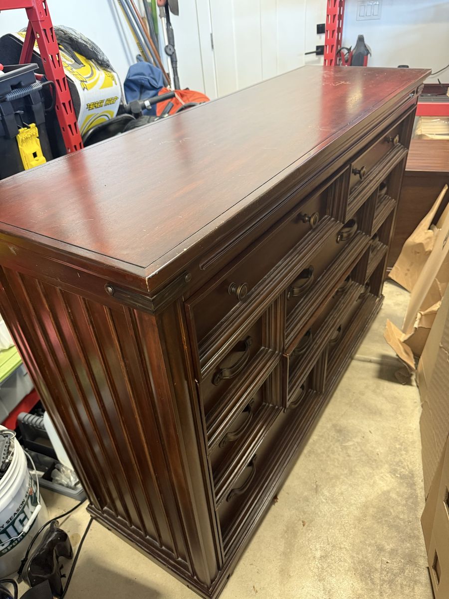 Vintage Dark Wood Dresser and Matching Nightstand Set