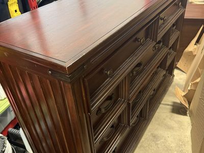 Vintage Dark Wood Dresser and Matching Nightstand Set