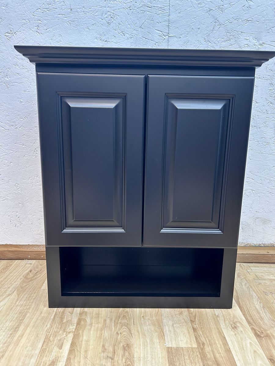 New Black Bathroom Wall Cabinet 2 Door Open Shelf