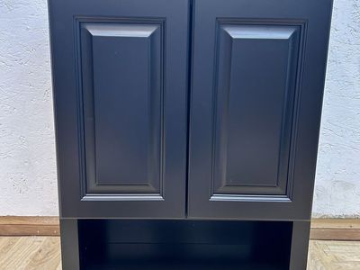 New Black Bathroom Wall Cabinet 2 Door Open Shelf