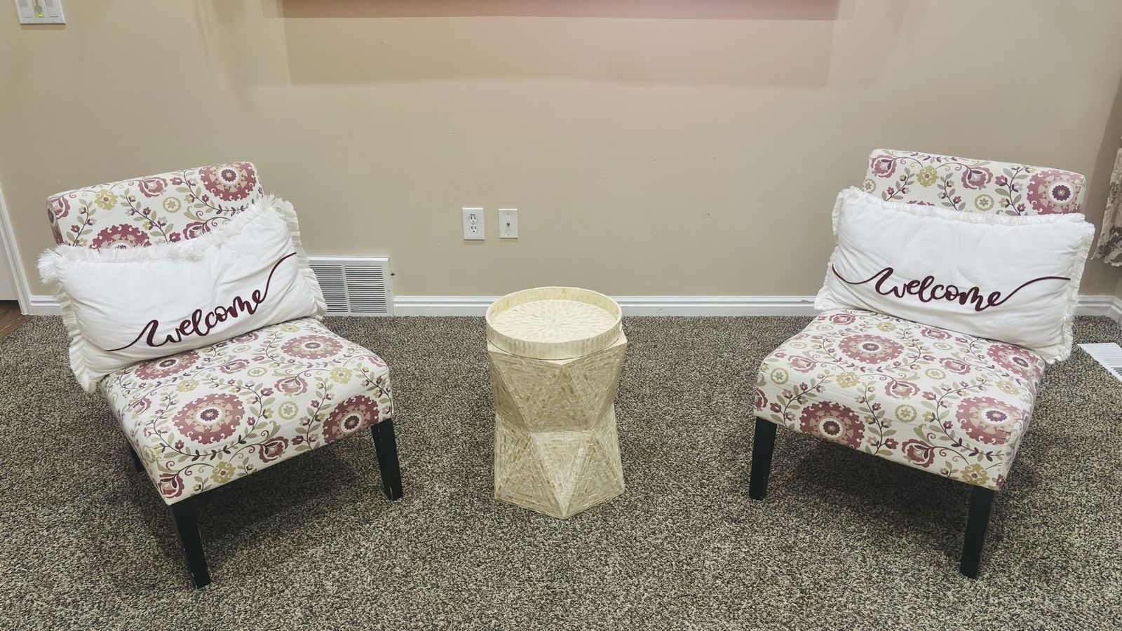 Pair of Floral Armless Accent Chairs - Living Room Set