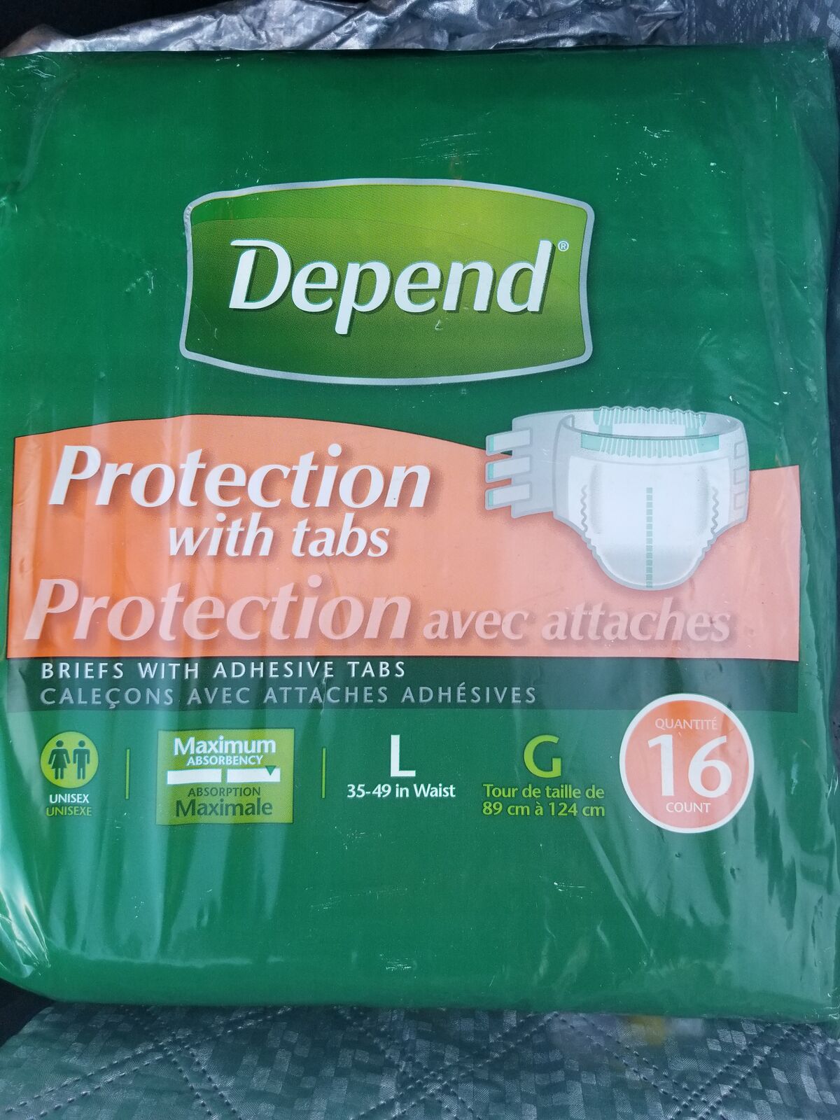 Depends Protection with Tabs Disposable Briefs /Adult Diapers Size L