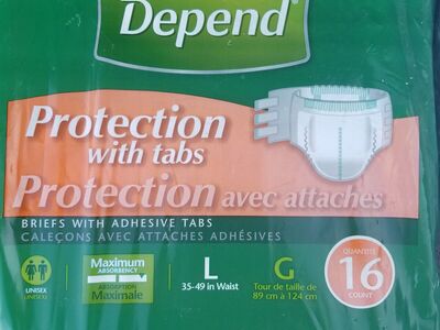 Depends Protection with Tabs Disposable Briefs /Adult Diapers Size L