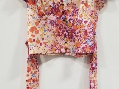 Anthropologie Colorful Floral Tie-Front V-Neck Flutter Sleeve Top