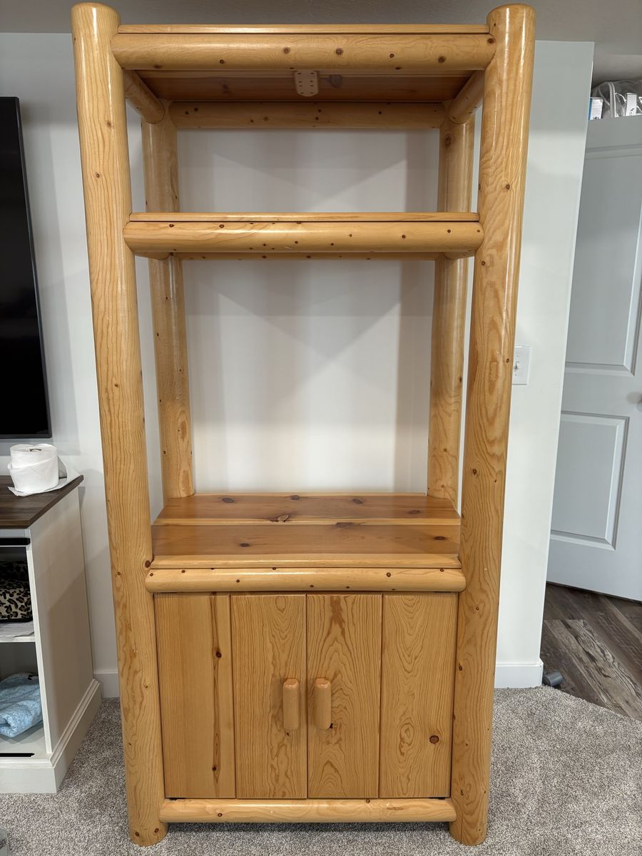 Rustic Log Cabin Style Wooden Bookcase & Storage Cabinet - Solid Wood Shelving Unit