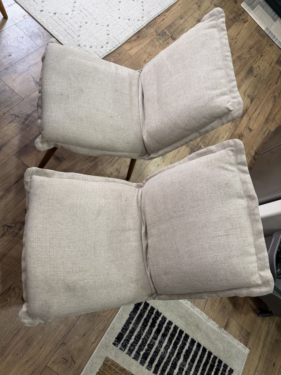 Pair of Modern Ikea Upholstered Dining Chairs - Beige Fabric, Wood Legs