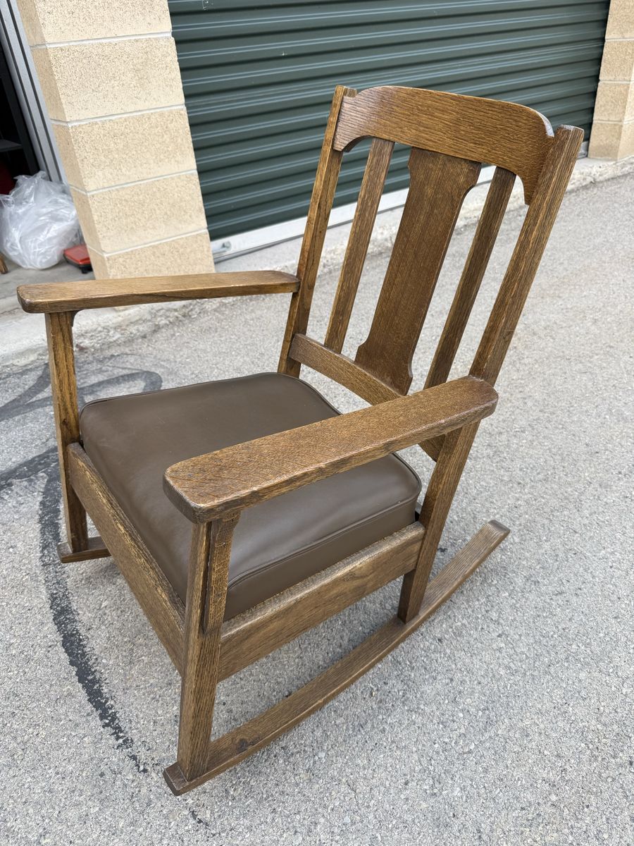 Vintage Mission Style Wood Rocking Chair with Padded Seat