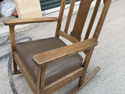 Vintage Mission Style Wood Rocking Chair with Padded Seat