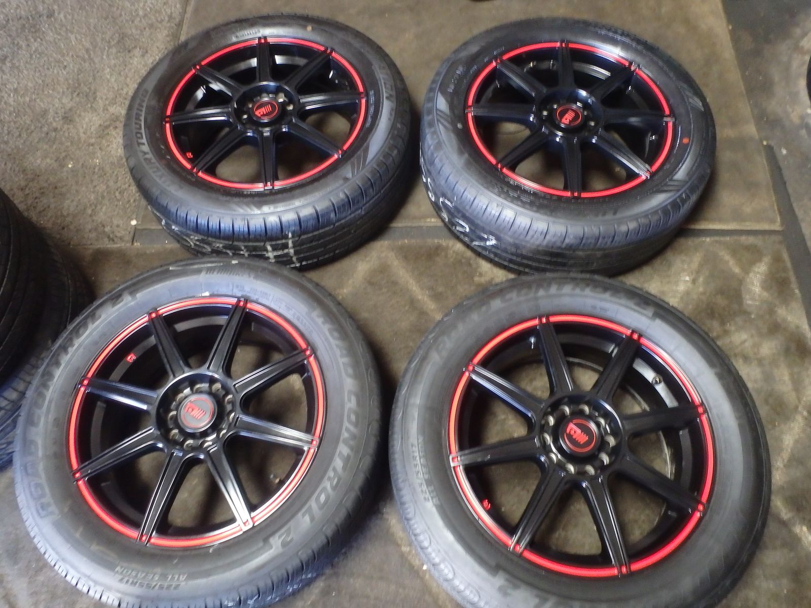 SET OF USED 17" MOTEGI WHEELS 5X114=5X4.5/5X120 AND TIRES 225/55R17