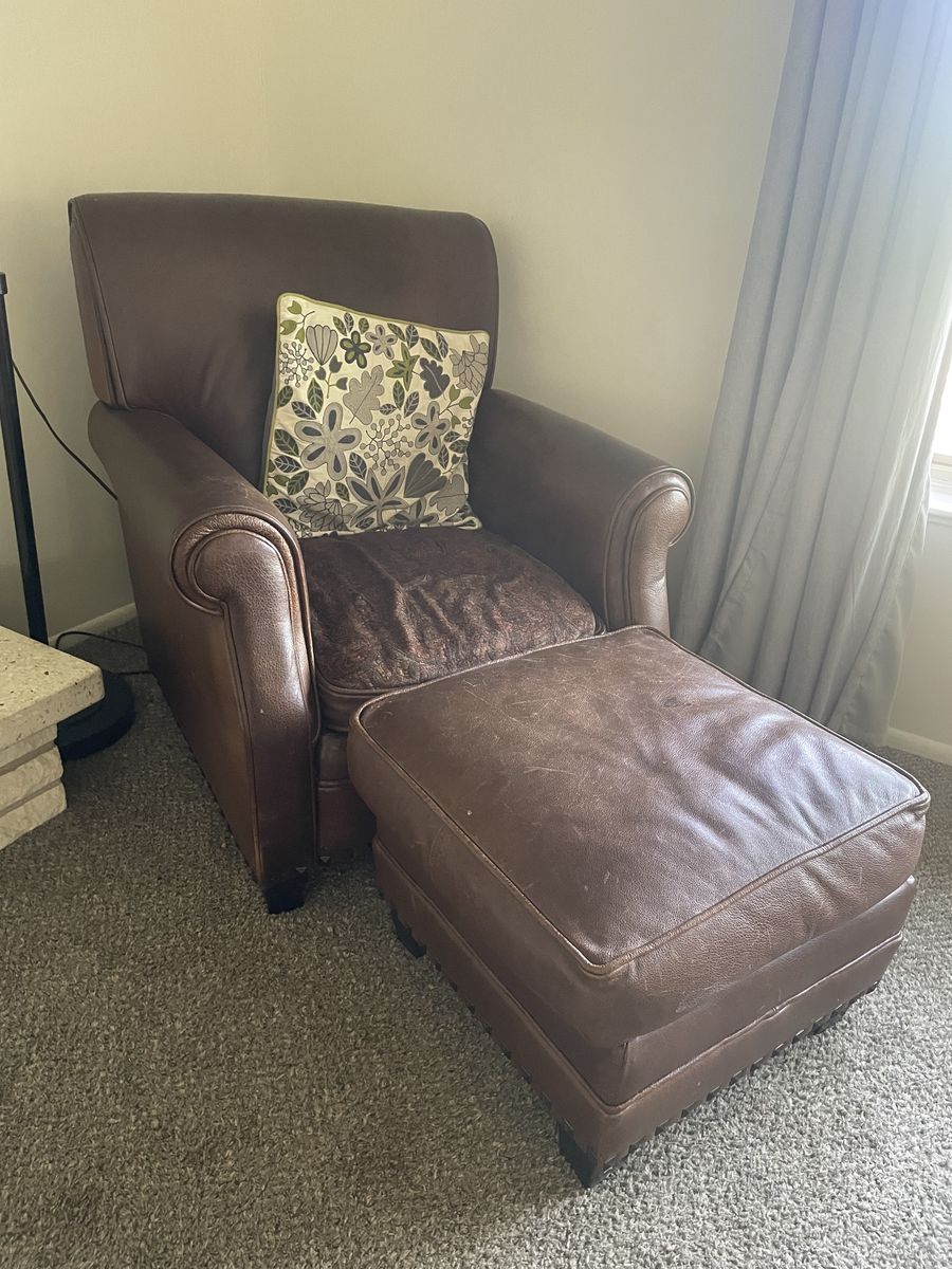 Brown Leather Chair With Ottoman