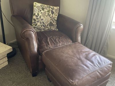 Brown Leather Chair With Ottoman