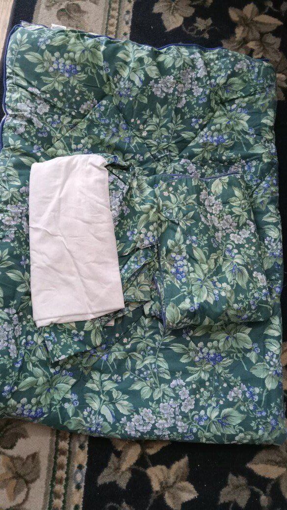 Twin Blanket Set Green Blue Floral, Bed Skirt, Pillow Case