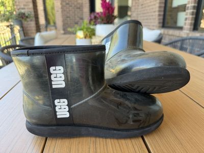 UGG Black Classic Clear Mini II Waterproof Rain Boots - Women's Size 6