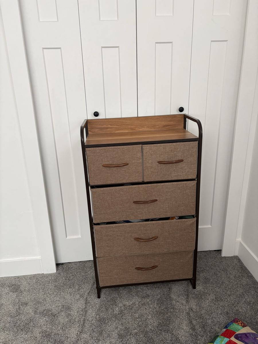 5-Drawer Dresser with Fabric Bins - Wood Top & Metal Frame Storage Organizer