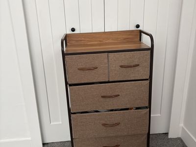 5-Drawer Dresser with Fabric Bins - Wood Top & Metal Frame Storage Organizer